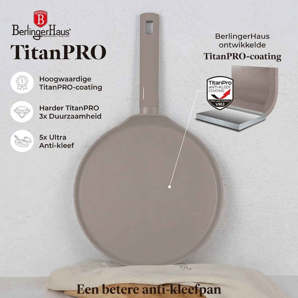 Poêle à crêpes BerlingerHaus Taupe ø 28 cm - compatible avec toutes les sources de chaleur - revêtement antiadhésif standard