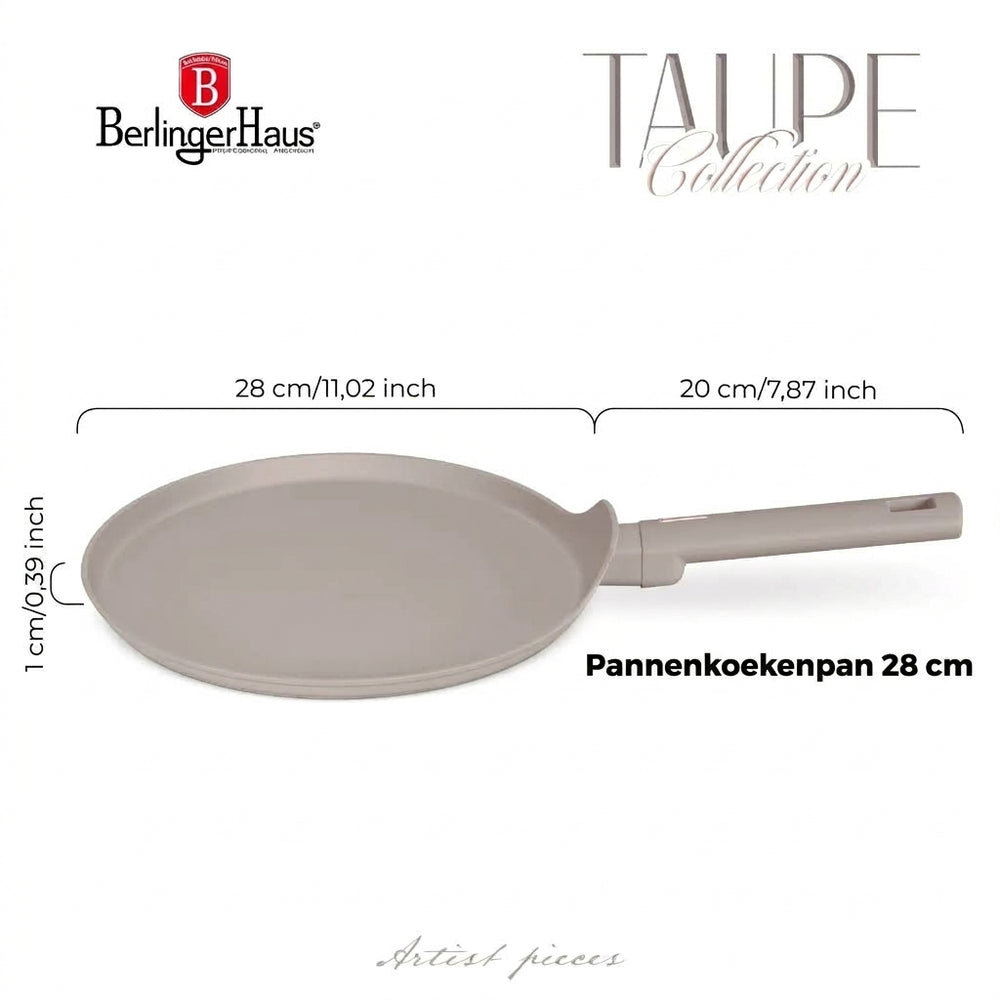 Poêle à crêpes BerlingerHaus Taupe ø 28 cm - compatible avec toutes les sources de chaleur - revêtement antiadhésif standard