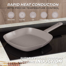poêle grill BerlingerHaus taupe 28 x 28 cm - adaptée à toutes les sources de chaleur - revêtement antiadhésif standard