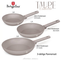 Ensemble de poêles BerlingerHaus Taupe 3 pièces - ø 20, 24 & 28 cm - compatible avec toutes les sources de chaleur - revêtement antiadhésif standard