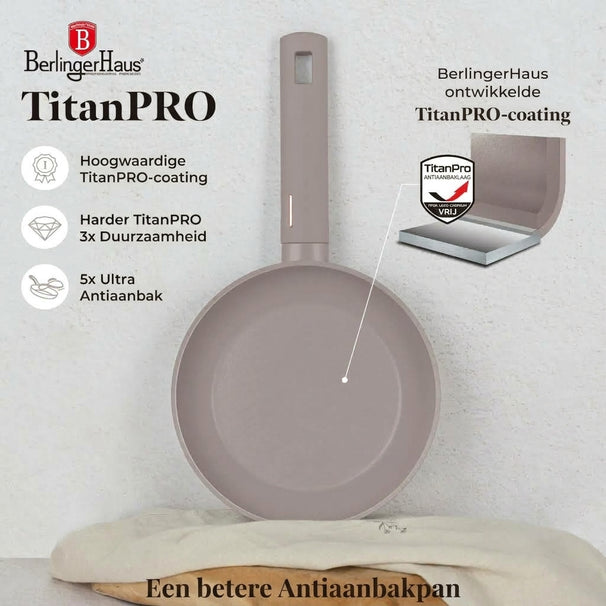Ensemble de poêles BerlingerHaus Taupe 3 pièces - ø 20, 24 & 28 cm - compatible avec toutes les sources de chaleur - revêtement antiadhésif standard