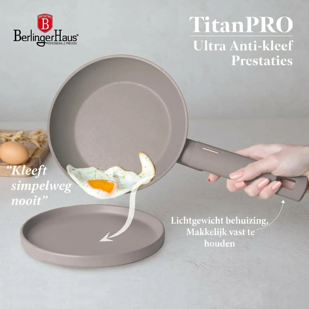 Batterie de cuisine BerlingerHaus Taupe 7 pièces - Casserole ø 20, 24, 28 cm & Poêle ø 20, 24 cm - compatible avec toutes les sources de chaleur
