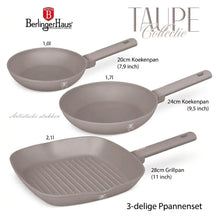 Ensemble de poêles BerlingerHaus Taupe 3 pièces - Poêle ø 20 & 24 cm, poêle-gril 28 cm - Compatible avec toutes les sources de chaleur