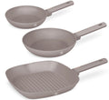 Ensemble de poêles BerlingerHaus Taupe 3 pièces - Poêle ø 20 & 24 cm, poêle-gril 28 cm - Compatible avec toutes les sources de chaleur