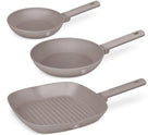 Ensemble de poêles BerlingerHaus Taupe 3 pièces - Poêle ø 20 & 24 cm, poêle-gril 28 cm - Compatible avec toutes les sources de chaleur