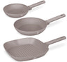 Ensemble de poêles BerlingerHaus Taupe 3 pièces - Poêle ø 20 & 24 cm, poêle-gril 28 cm - Compatible avec toutes les sources de chaleur