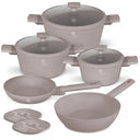 Batterie de cuisine BerlingerHaus Taupe 7 pièces - Casserole ø 20, 24, 28 cm & Poêle ø 20, 24 cm - compatible avec toutes les sources de chaleur
