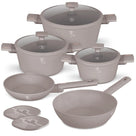 Batterie de cuisine BerlingerHaus Taupe 7 pièces - Casserole ø 20, 24, 28 cm & Poêle ø 20, 24 cm - compatible avec toutes les sources de chaleur