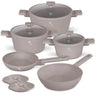 Batterie de cuisine BerlingerHaus Taupe 7 pièces - Casserole ø 20, 24, 28 cm & Poêle ø 20, 24 cm - compatible avec toutes les sources de chaleur