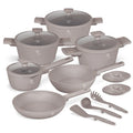 Batterie de cuisine BerlingerHaus taupe 11 pièces - Casserole ø 20, 24, 28 cm, Poêle ø 24, 28 cm & Casserole ø 16 cm - compatible avec toutes les sources de chaleur