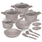 Batterie de cuisine BerlingerHaus taupe 11 pièces - Casserole ø 20, 24, 28 cm, Poêle ø 24, 28 cm & Casserole ø 16 cm - compatible avec toutes les sources de chaleur