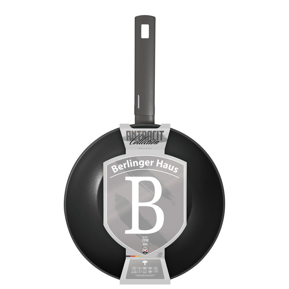 Wok BerlingerHaus Anthracite Mat - ø 28 cm - Tous Feux dont Induction