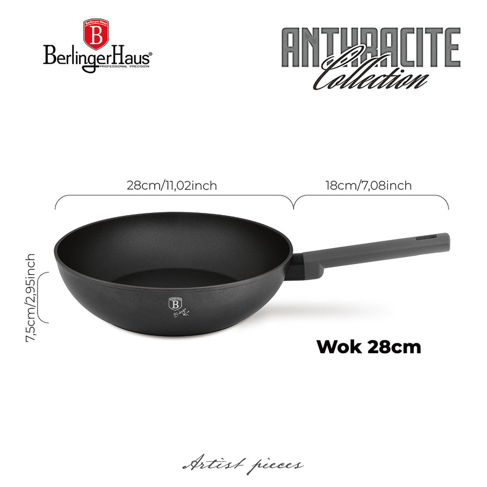 Wok BerlingerHaus Anthracite Mat - ø 28 cm - Tous Feux dont Induction