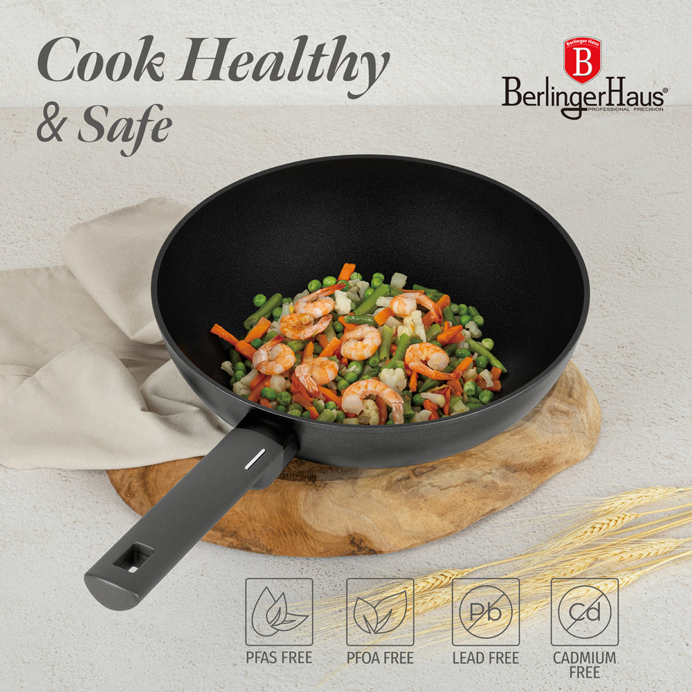 Wok BerlingerHaus Anthracite Mat - ø 28 cm - Tous Feux dont Induction