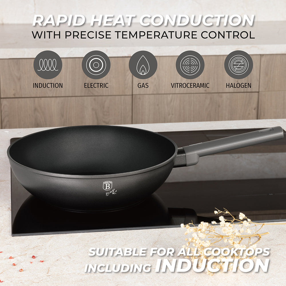 Wok BerlingerHaus Anthracite Mat - ø 28 cm - Tous Feux dont Induction