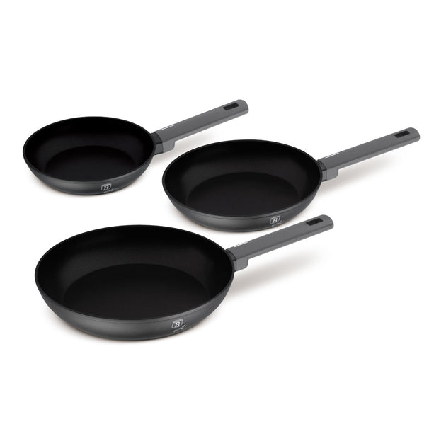 Batterie de cuisine Poêle BerlingerHaus Mat Anthracite 3-Pièces - ø 20, 24 & 28 cm - compatible avec toutes les sources de chaleur - revêtement antiadhésif standard