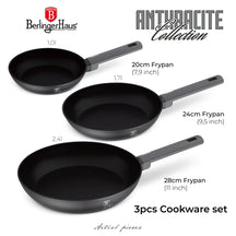 Batterie de cuisine Poêle BerlingerHaus Mat Anthracite 3-Pièces - ø 20, 24 & 28 cm - compatible avec toutes les sources de chaleur - revêtement antiadhésif standard