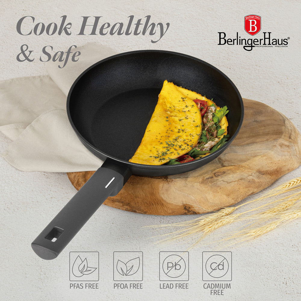 Batterie de cuisine Poêle BerlingerHaus Mat Anthracite 3-Pièces - ø 20, 24 & 28 cm - compatible avec toutes les sources de chaleur - revêtement antiadhésif standard