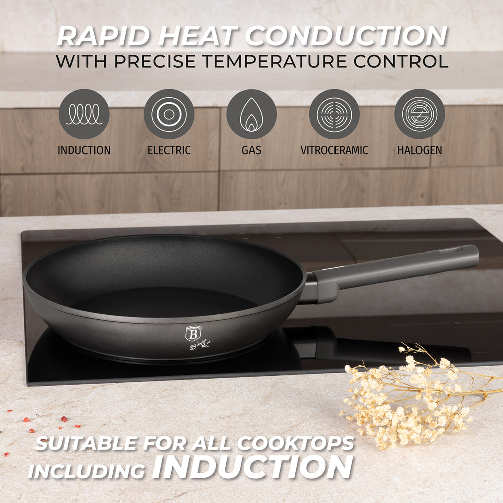 Batterie de cuisine Poêle BerlingerHaus Mat Anthracite 3-Pièces - ø 20, 24 & 28 cm - compatible avec toutes les sources de chaleur - revêtement antiadhésif standard