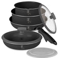 Batterie de cuisine BerlingerHaus Click-it mat anthracite 6 pièces - Casserole ø 16 & 20 cm, Poêle ø 20 & 24 cm - compatible avec toutes les sources de chaleur