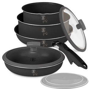 Batterie de cuisine BerlingerHaus Click-it mat anthracite 6 pièces - Casserole ø 16 & 20 cm, Poêle ø 20 & 24 cm - compatible avec toutes les sources de chaleur