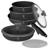 Batterie de cuisine BerlingerHaus Click-it mat anthracite 6 pièces - Casserole ø 16 & 20 cm, Poêle ø 20 & 24 cm - compatible avec toutes les sources de chaleur