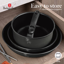 Batterie de cuisine BerlingerHaus Click-it mat anthracite 6 pièces - Casserole ø 16 & 20 cm, Poêle ø 20 & 24 cm - compatible avec toutes les sources de chaleur
