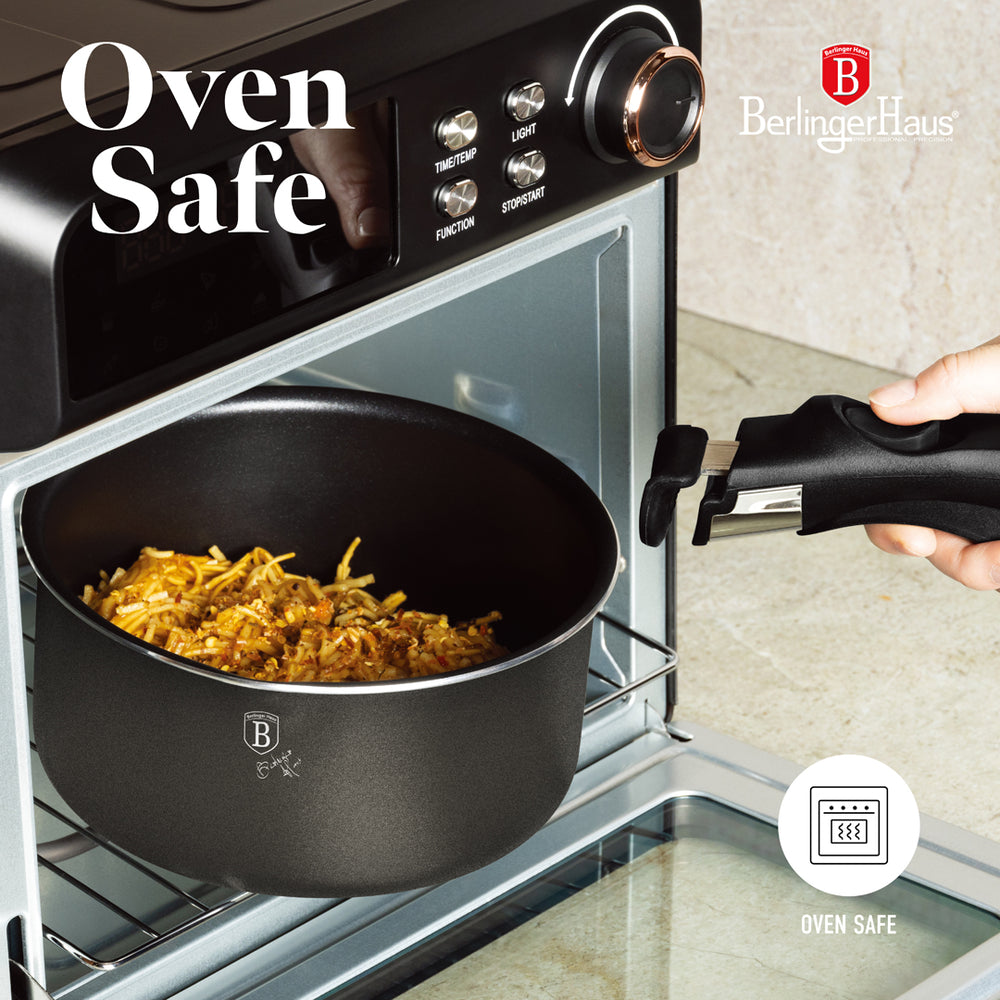 Batterie de cuisine BerlingerHaus Click-it mat anthracite 6 pièces - Casserole ø 16 & 20 cm, Poêle ø 20 & 24 cm - compatible avec toutes les sources de chaleur