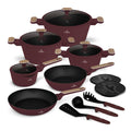 Ensemble de Casseroles BerlingerHaus Nordic 11 Pièces Bordeaux Mat - Casseroles ø 16, 20, 24, 28 cm & Poêles ø 24, 28 cm - Tous Feux Dont Induction