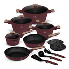 Ensemble de Casseroles BerlingerHaus Nordic 11 Pièces Bordeaux Mat - Casseroles ø 16, 20, 24, 28 cm & Poêles ø 24, 28 cm - Tous Feux Dont Induction