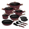Ensemble de Casseroles BerlingerHaus Nordic 11 Pièces Bordeaux Mat - Casseroles ø 16, 20, 24, 28 cm & Poêles ø 24, 28 cm - Tous Feux Dont Induction