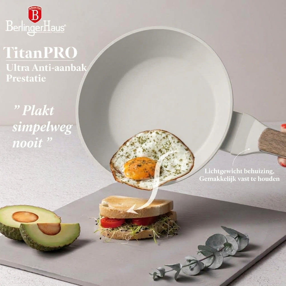 Ensemble de poêles BerlingerHaus Nordic Mat Crème 3 pièces - ø 20, 24 & 28 cm - compatible avec toutes les sources de chaleur - revêtement antiadhésif standard