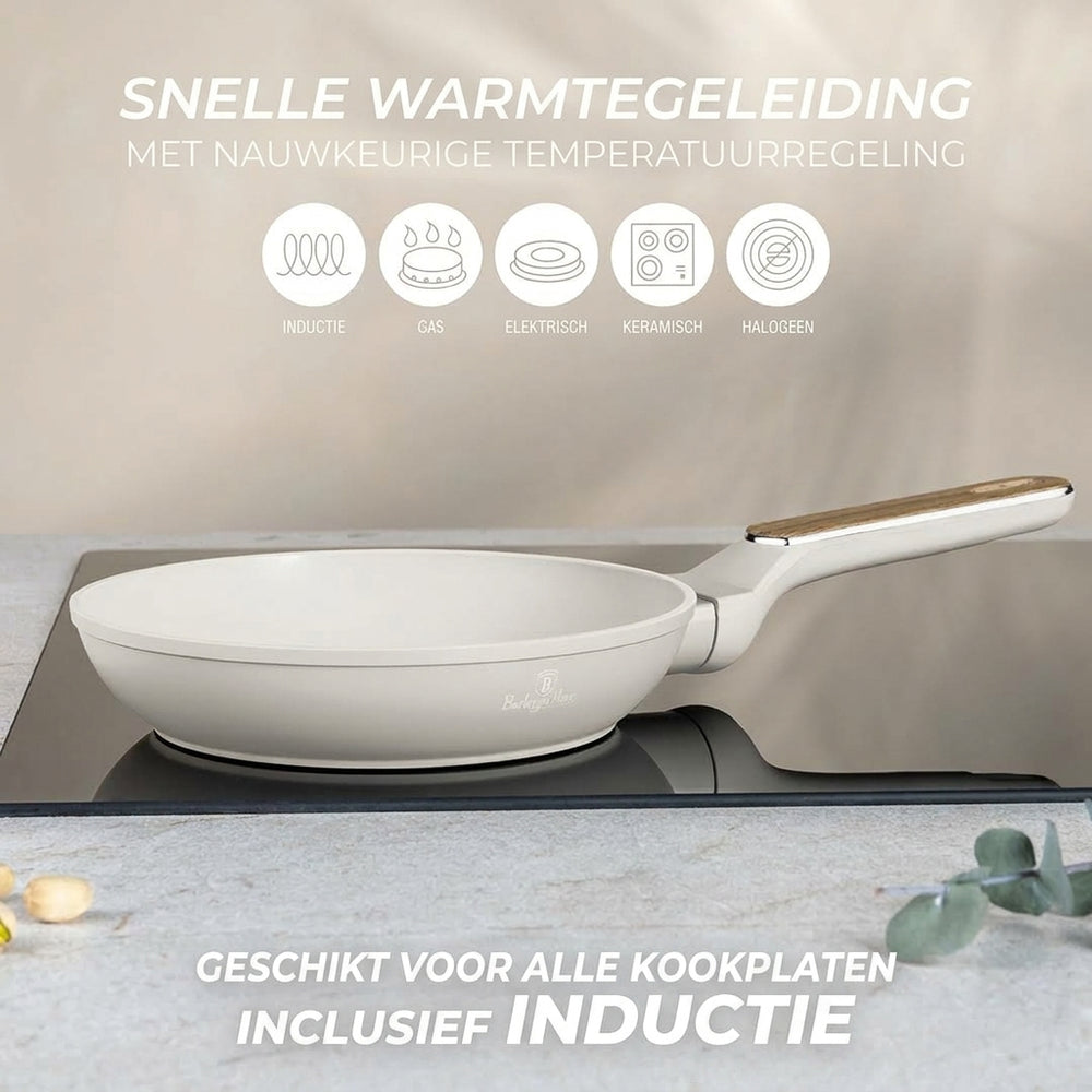 Batterie de cuisine BerlingerHaus Nordic Mat Crème 7 pièces - Casserole ø 20, 24, 28 cm & Poêle ø 20, 24 cm - compatible avec toutes les sources de chaleur