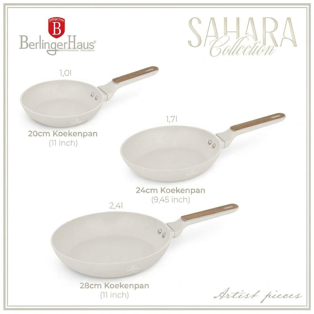 Ensemble de poêles BerlingerHaus Nordic Mat Crème 3 pièces - ø 20, 24 & 28 cm - compatible avec toutes les sources de chaleur - revêtement antiadhésif standard