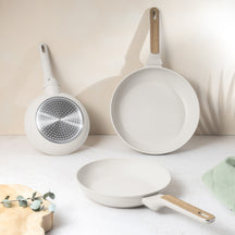Ensemble de poêles BerlingerHaus Nordic Mat Crème 3 pièces - ø 20, 24 & 28 cm - compatible avec toutes les sources de chaleur - revêtement antiadhésif standard