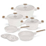 Batterie de cuisine BerlingerHaus Nordic Mat Crème 7 pièces - Casserole ø 20, 24, 28 cm & Poêle ø 20, 24 cm - compatible avec toutes les sources de chaleur