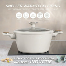 Batterie de cuisine BerlingerHaus Nordic Mat Crème 7 pièces - Casserole ø 20, 24, 28 cm & Poêle ø 20, 24 cm - compatible avec toutes les sources de chaleur