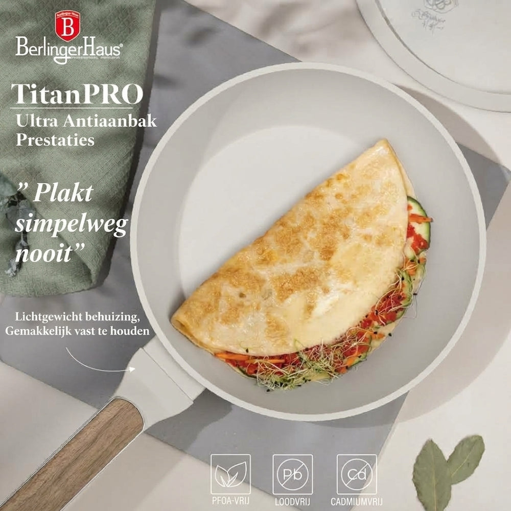 Batterie de cuisine BerlingerHaus Nordic Mat Crème 7 pièces - Casserole ø 20, 24, 28 cm & Poêle ø 20, 24 cm - compatible avec toutes les sources de chaleur