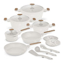 Batterie de cuisine BerlingerHaus Nordic Mat Crème 11 pièces - Casserole ø 20, 24, 28 cm, Poêle ø 24, 28 cm & Casserole ø 16 cm - compatible avec toutes les plaques de cuisson