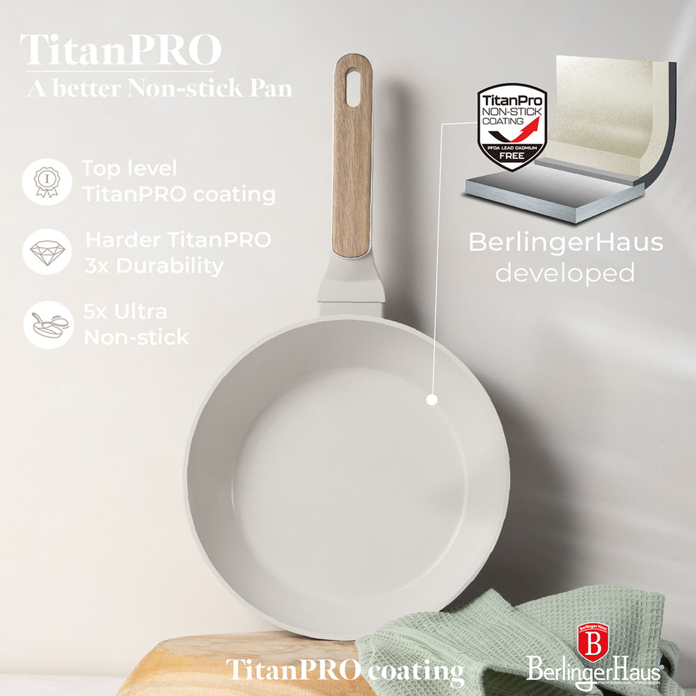 Batterie de cuisine BerlingerHaus Nordic Mat Crème 11 pièces - Casserole ø 20, 24, 28 cm, Poêle ø 24, 28 cm & Casserole ø 16 cm - compatible avec toutes les plaques de cuisson