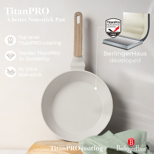 Batterie de cuisine BerlingerHaus Nordic Mat Crème 11 pièces - Casserole ø 20, 24, 28 cm, Poêle ø 24, 28 cm & Casserole ø 16 cm - compatible avec toutes les plaques de cuisson