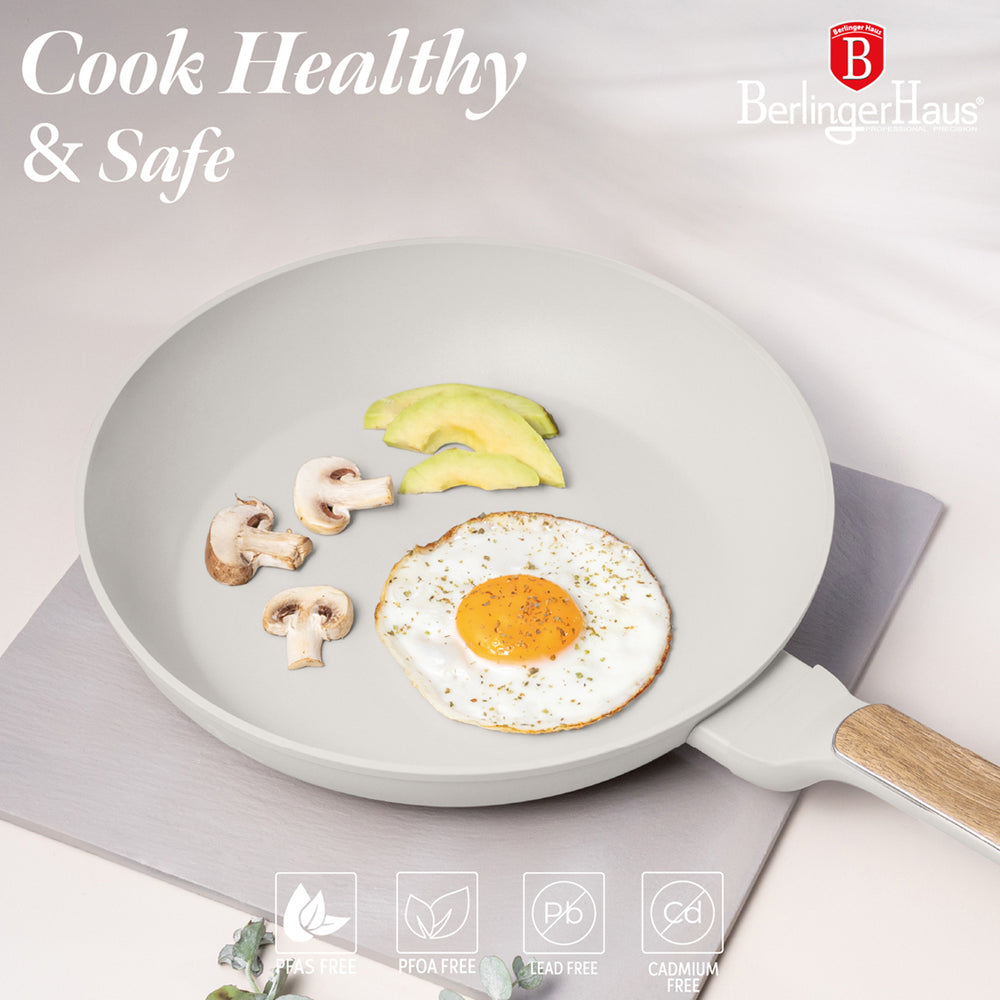 Batterie de cuisine BerlingerHaus Nordic Mat Crème 11 pièces - Casserole ø 20, 24, 28 cm, Poêle ø 24, 28 cm & Casserole ø 16 cm - compatible avec toutes les plaques de cuisson