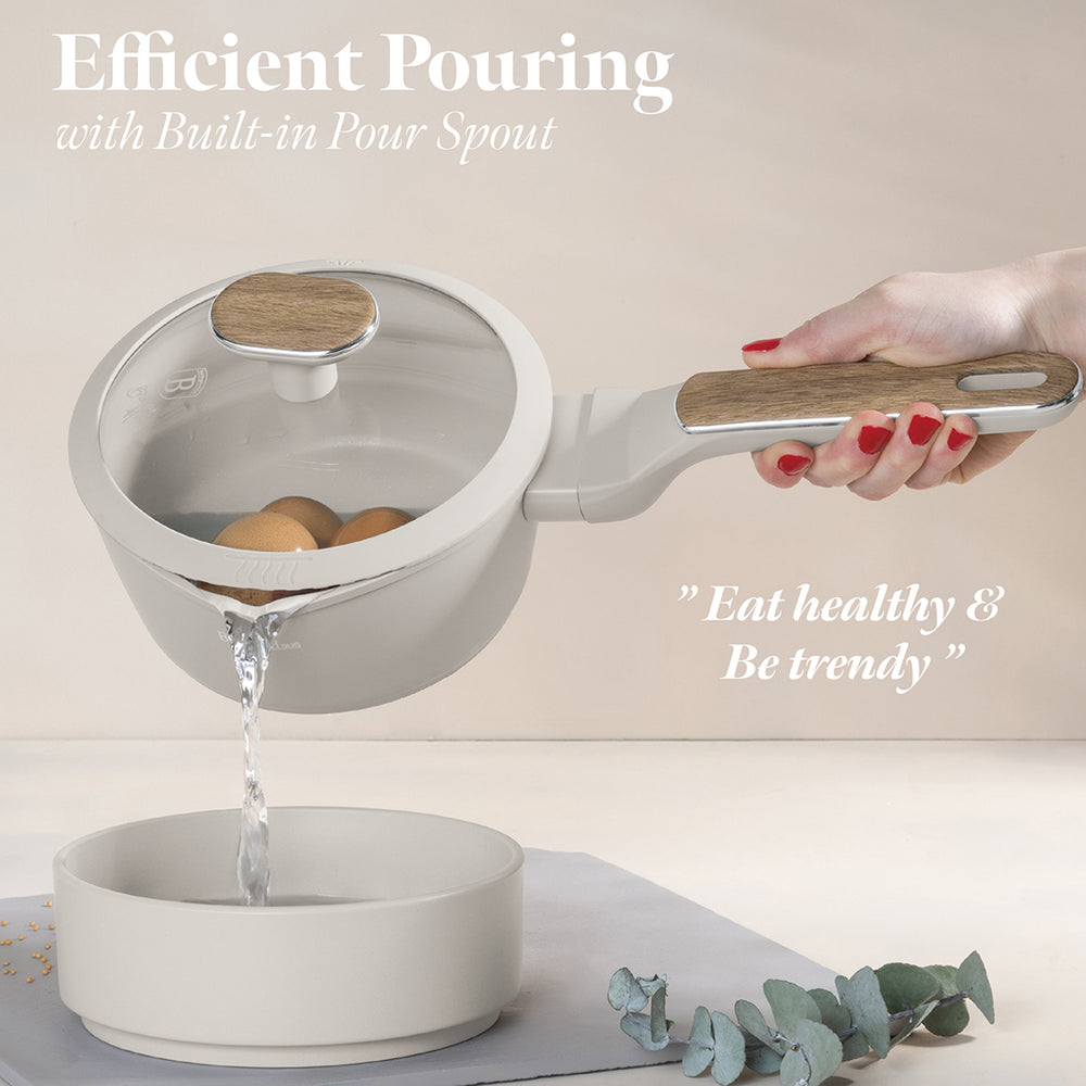 Batterie de cuisine BerlingerHaus Nordic Mat Crème 11 pièces - Casserole ø 20, 24, 28 cm, Poêle ø 24, 28 cm & Casserole ø 16 cm - compatible avec toutes les plaques de cuisson