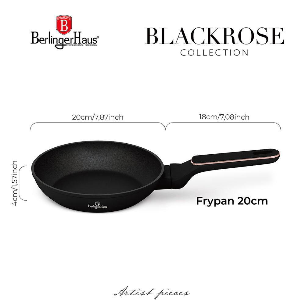Poêle à Frire BerlingerHaus Noire Or Rose ø 20 cm - compatible avec toutes les sources de chaleur - revêtement antiadhésif standard