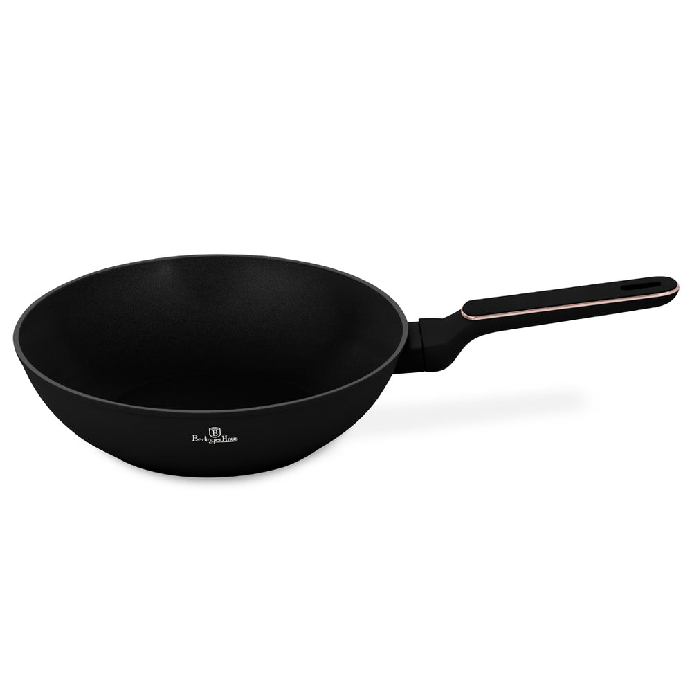 Wok BerlingerHaus Noir Or Rosé Ø 28 cm - compatible avec toutes les sources de chaleur - revêtement antiadhésif standard