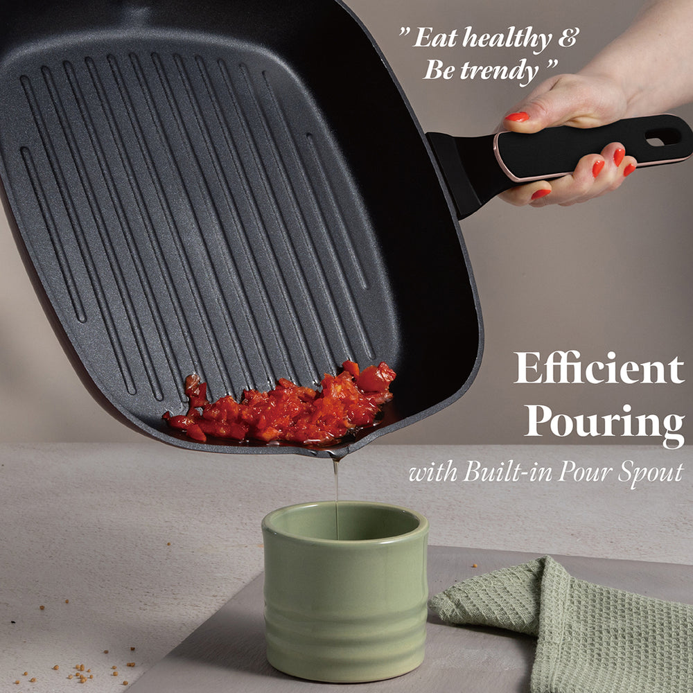 Poêle grill BerlingerHaus Noir Or Rose 28 x 28 cm - compatible avec toutes les sources de chaleur - revêtement antiadhésif standard
