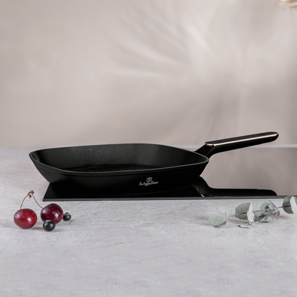 Poêle grill BerlingerHaus Noir Or Rose 28 x 28 cm - compatible avec toutes les sources de chaleur - revêtement antiadhésif standard