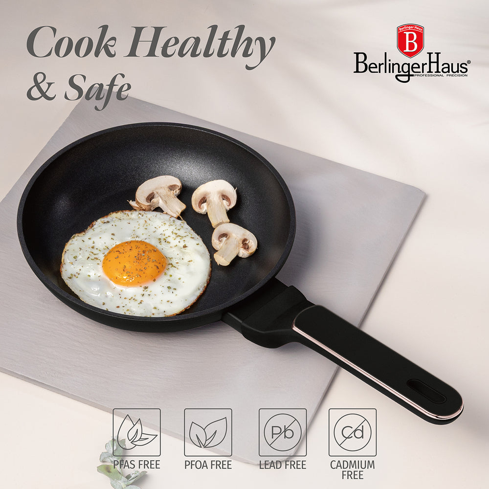 Batterie de cuisine BerlingerHaus Noir Or Rose 7 pièces - Casserole ø 20, 24, 28 cm & Poêle ø 20, 24 cm - compatible avec toutes les sources de chaleur