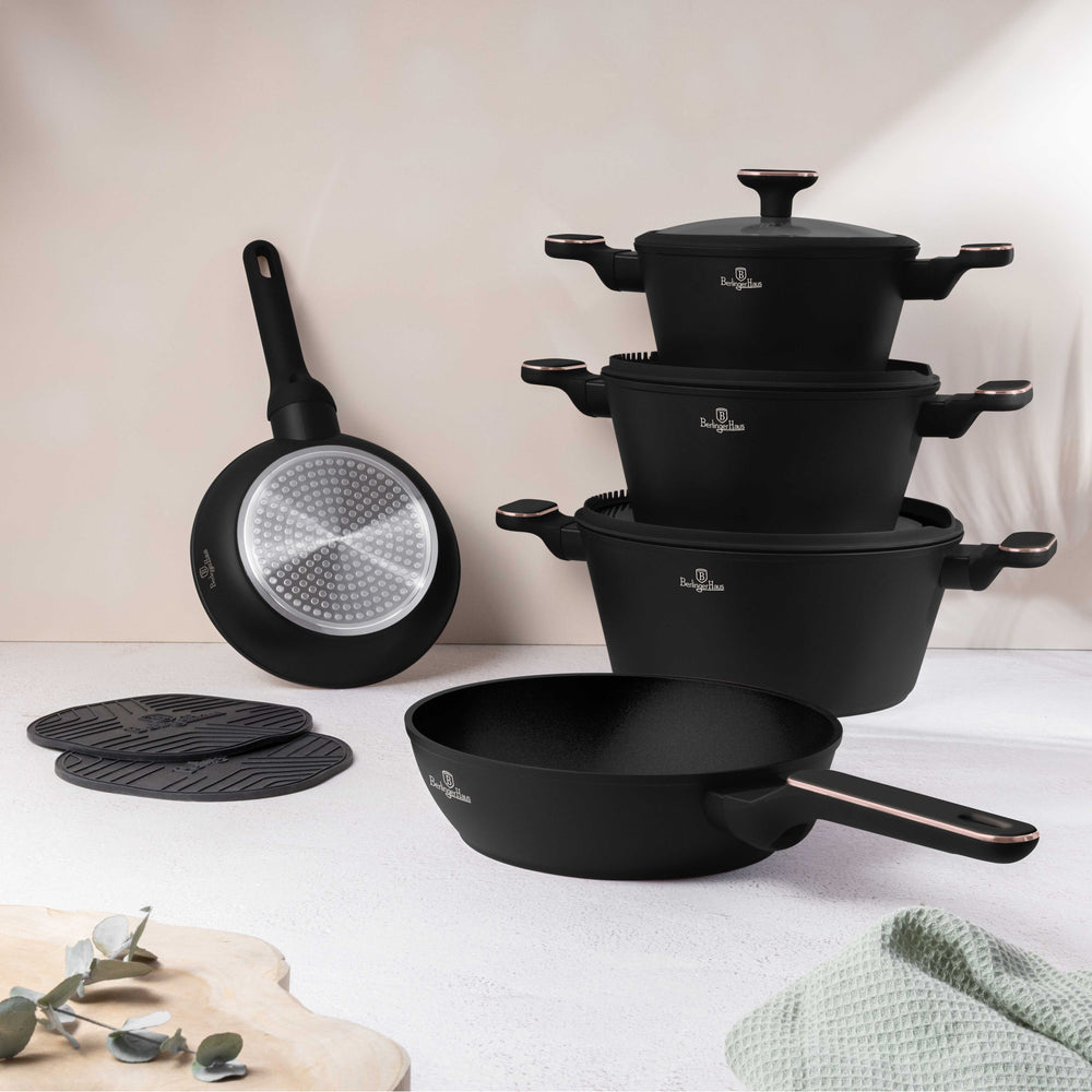 Batterie de cuisine BerlingerHaus Noir Or Rose 7 pièces - Casserole ø 20, 24, 28 cm & Poêle ø 20, 24 cm - compatible avec toutes les sources de chaleur
