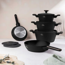 Batterie de cuisine BerlingerHaus Noir Or Rose 7 pièces - Casserole ø 20, 24, 28 cm & Poêle ø 20, 24 cm - compatible avec toutes les sources de chaleur